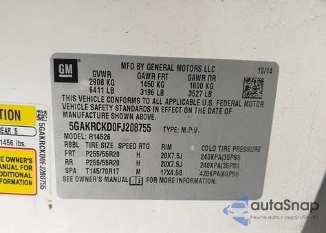 2015 Buick Enclave Premium from USA, damaged, VIN 5GAKRCKD0FJ208755